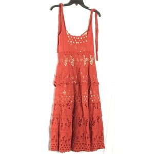 Three Floor Women’s Damsel Dress Coral Pink Tie Strap Midi Size 4 Preowned Flaw